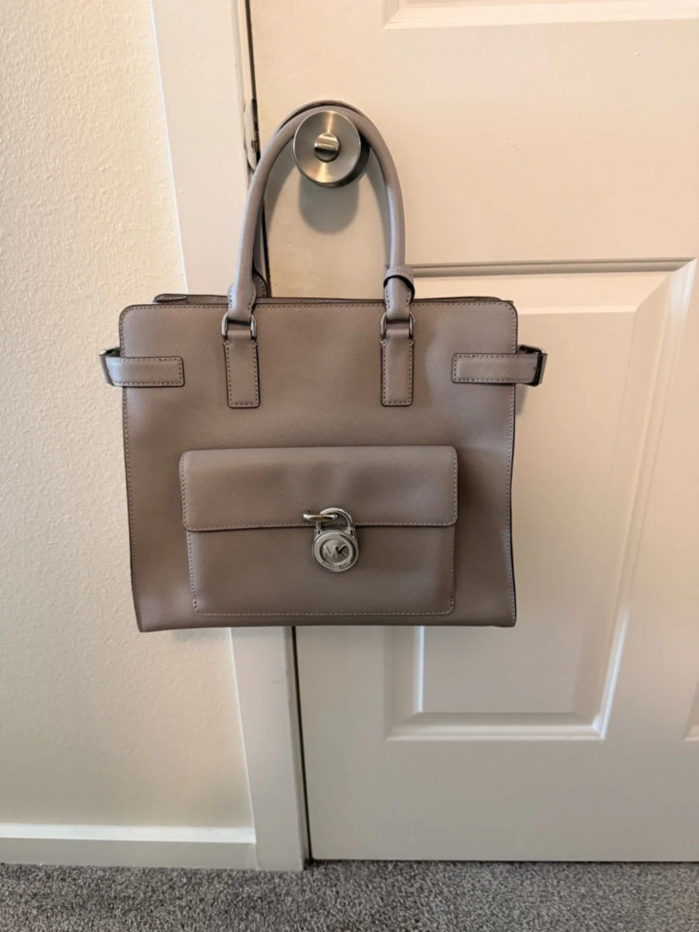 Michael Kors Taupe Leather Chain-Handle Tote